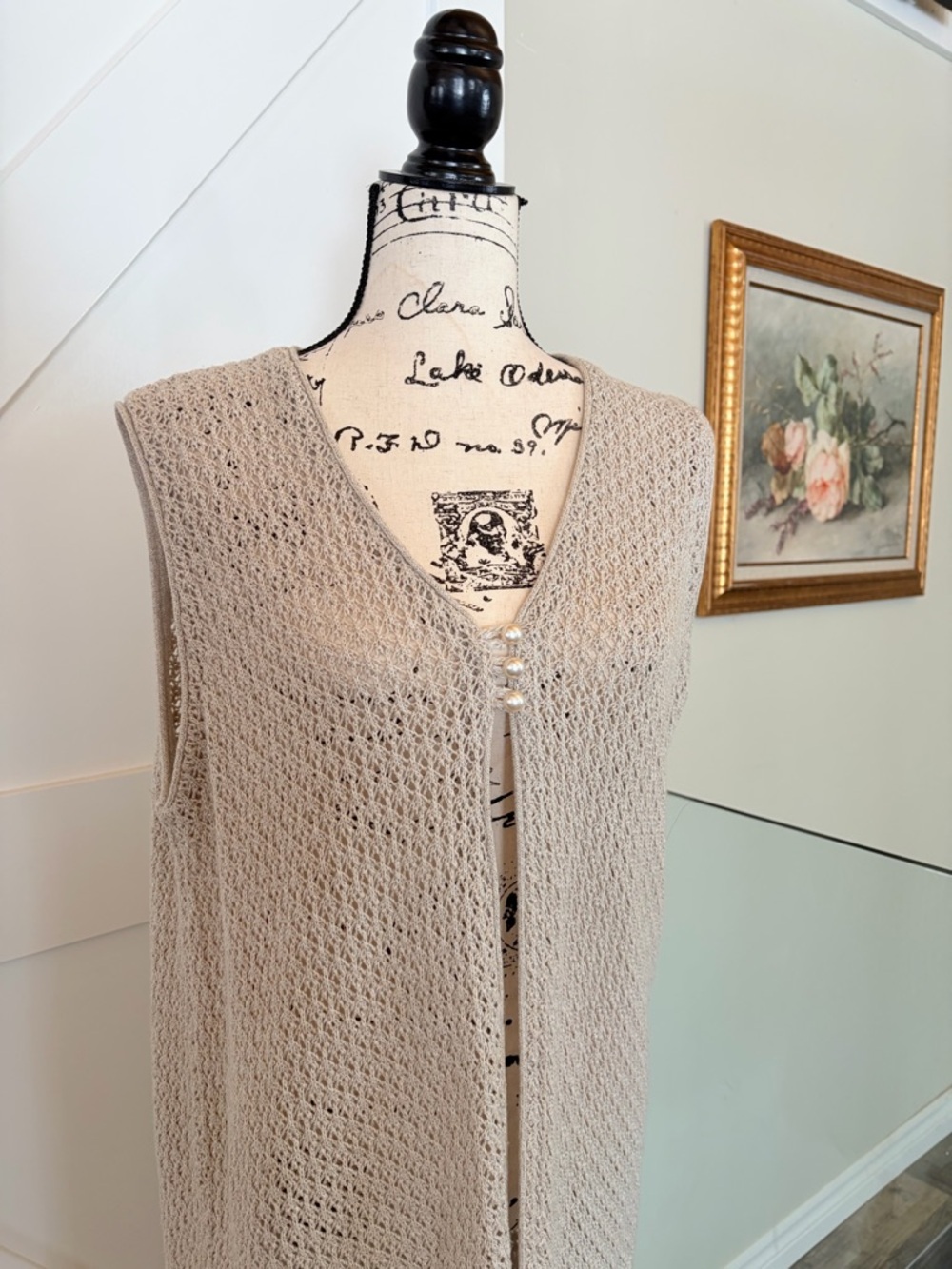 Vintage Liz Moody Crochet Cover Up | Boho Beach Swim Layer | Neutral Cream